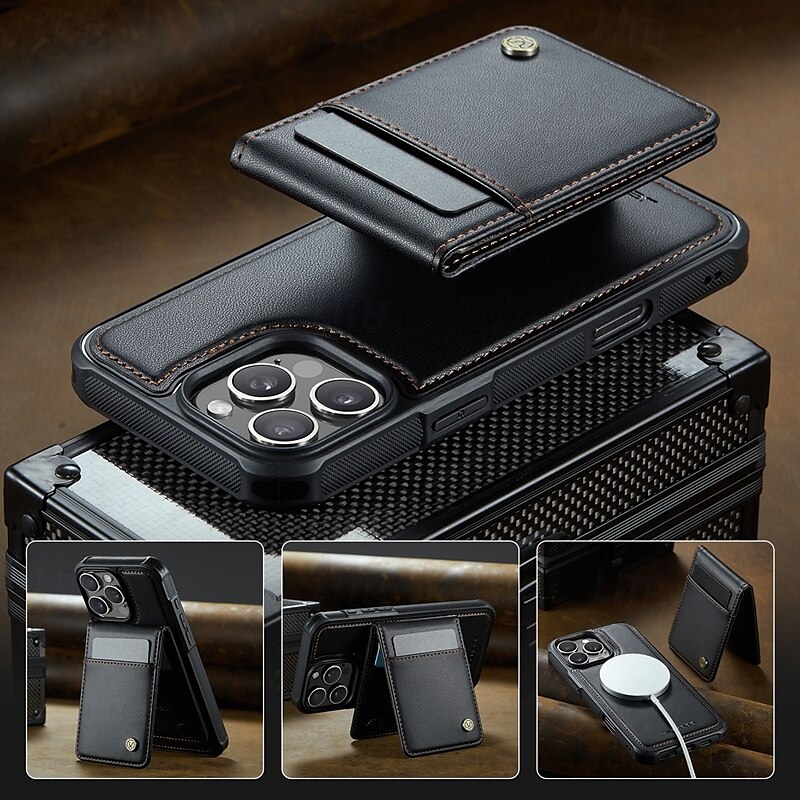 Phone Case For iPhone 16 Pro Max Plus iPhone 15 Pro Max Plus iPhone 14 13 12 11 Pro Max Plus Back Cover with Stand Holder Magnetic Support Wireless Charging Retro TPU PU Leather 2025 - $22.99 –P9