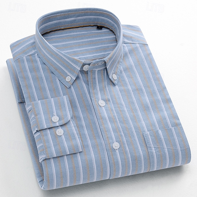 Men's 100% Cotton Oxford Shirt grey blue Light Green Pink Purple Long Sleeve Striped Button Down Collar School Wedding Buttons Clothing Apparel Neutral Fashion Daily 2025 - $28.99 –P9