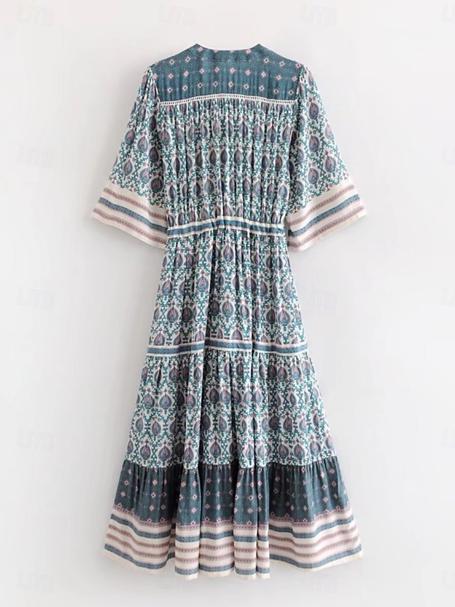 Damen kleid lang Casual kleid A Linie Kleid Boho-Kleid Stilvoll Brautkleider schlicht Urlaub Täglich Regular Fit Blumen Kurzarm V Ausschnitt Blau Frühling Herbst 2025 - $33.99 –P9