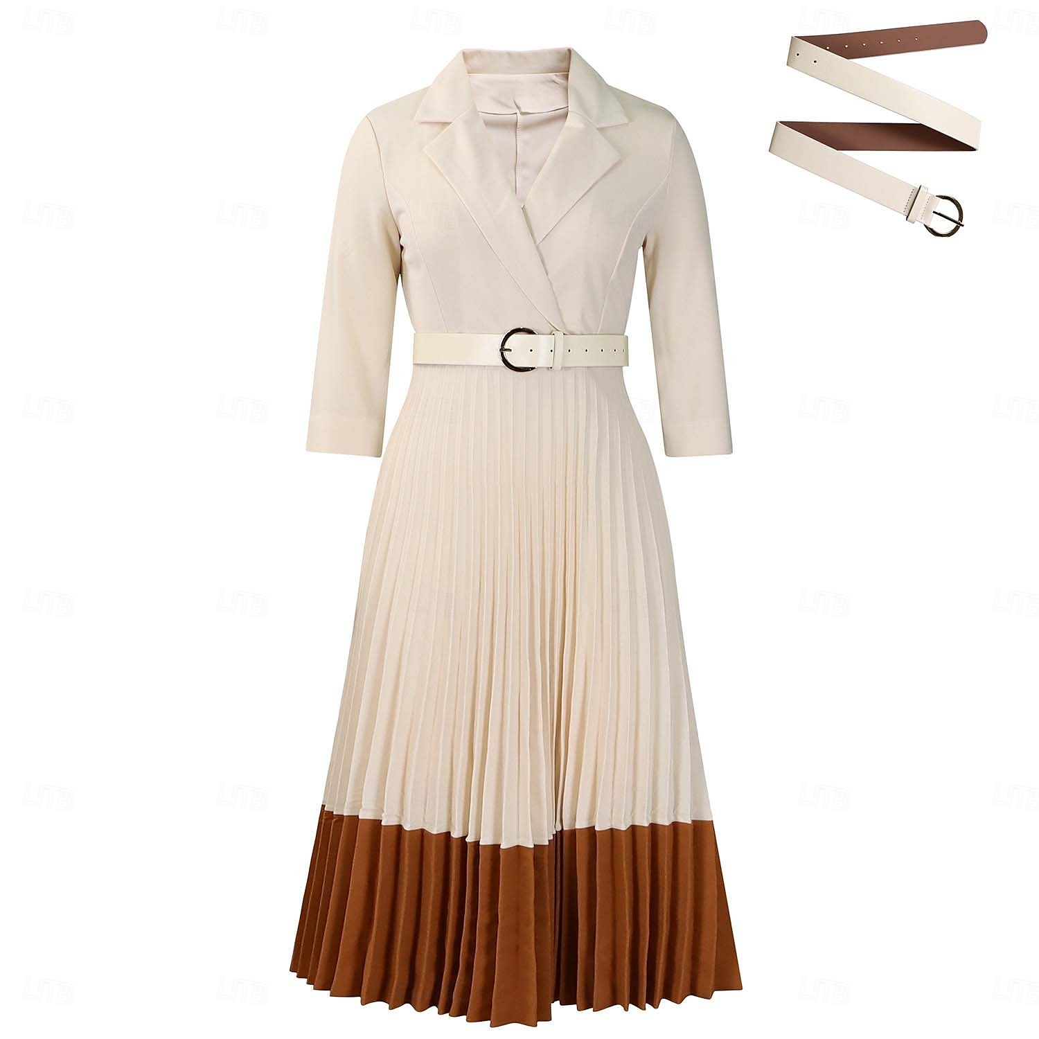 abito da sposa a trapezio elegante vintage semplice scollo a V lunghezza tè manica a 3/4 con pieghe 2025 del 2025 a $91.99 –P2