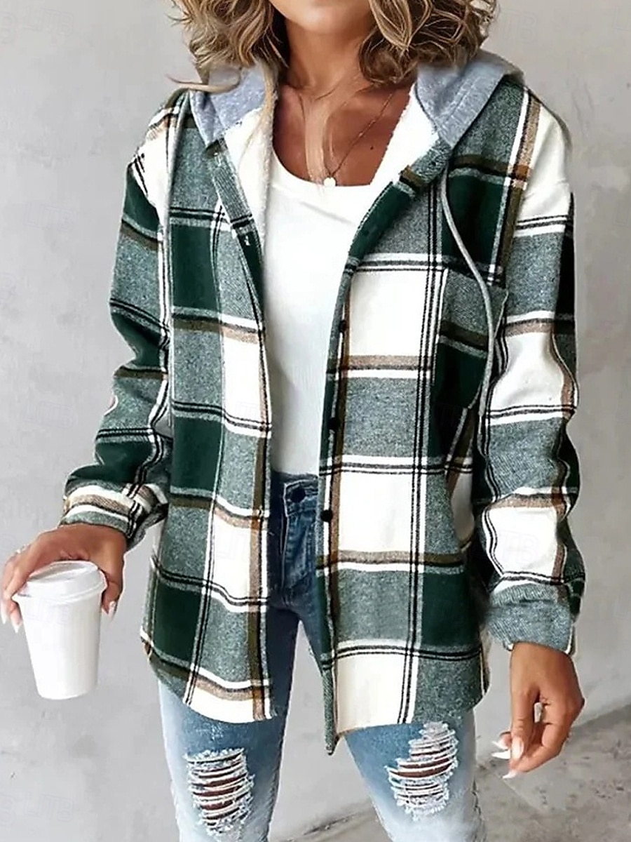 sweat à capuche femme sweat-shirt décontracté graphique plaid rue vêtements de tous les jours sweat à capuche patchwork imprimé coupe ample manches longues marron vert café automne hiver de 2025 ? $56.99 –P2