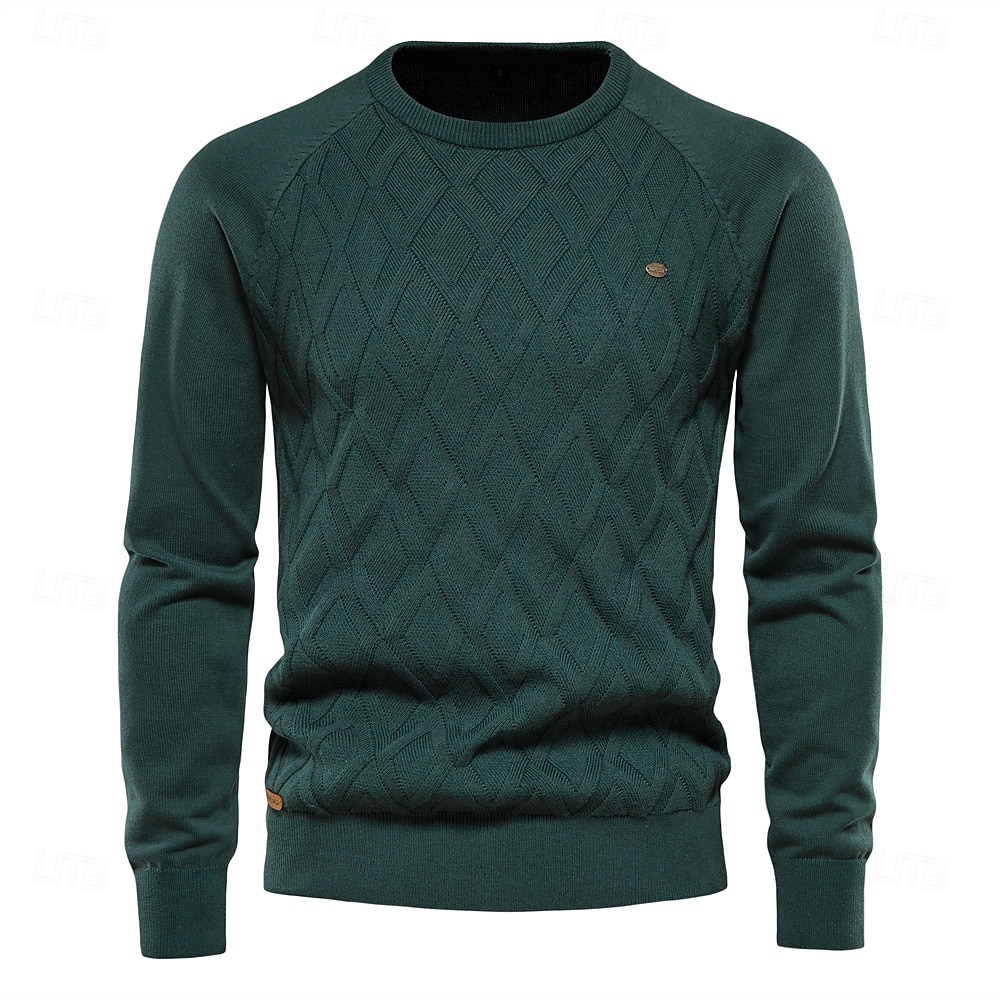 Herr Pullover tröja Sticka Ensfärgat Rund hals Stickat Elegant Jul Utomhus Kläder Raglanärm Vår Höst Svart Rubinrött S M L 2025 - $36.99 –P5