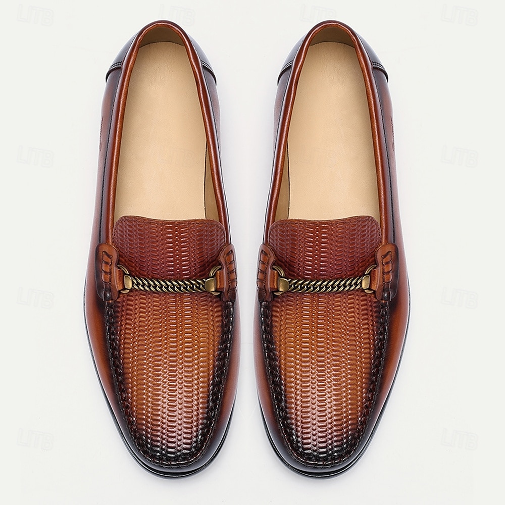 Stylish Brown Leather Loafers with Woven Detail and Metal Bit for Men | Perfect for Casual and Business Casual 2025 - $94.99 –P4