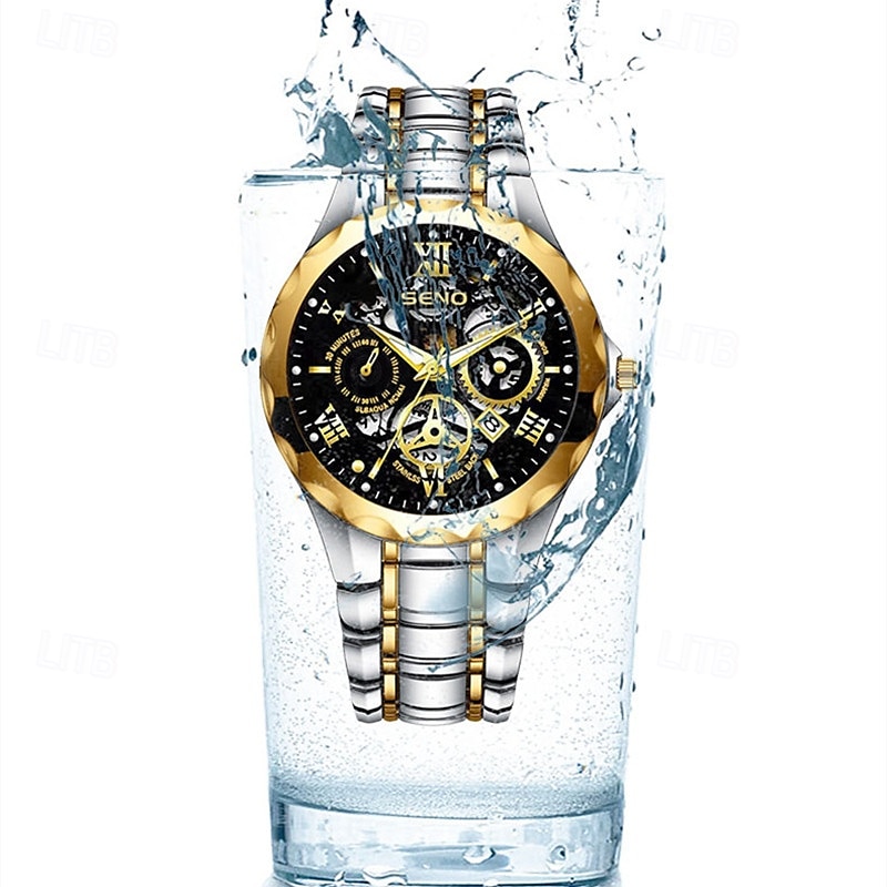 Nou din oțel inoxidabil cu ceas de afaceri pentru bărbați scheletat quartz de modă tendință rezistent la apă cu calendar luminos simplu timp liber ceas pentru bărbați de sport 2025 - $23.99 –P5