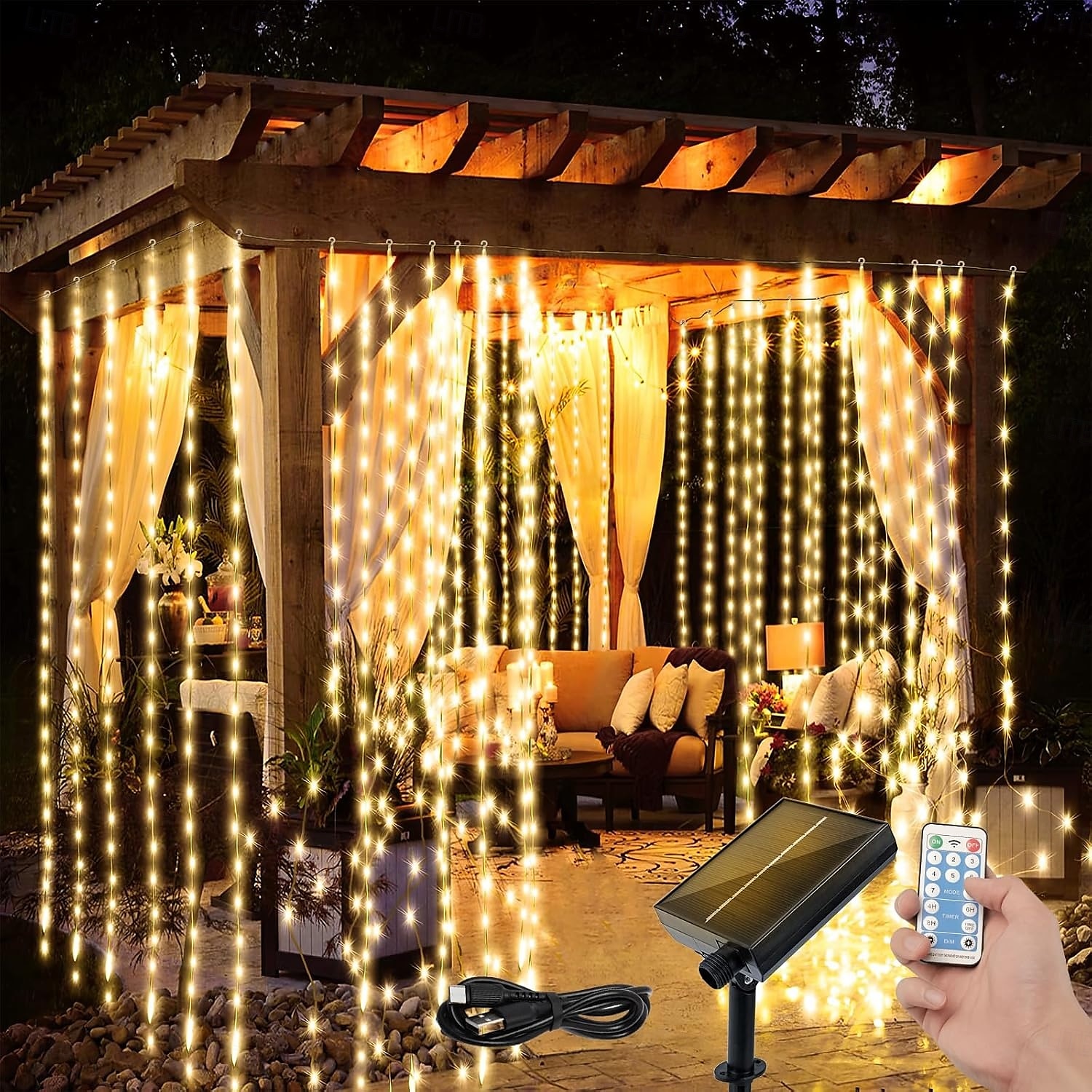 luci a stringa da 3 m alimentate ad energia solare 300 LED con telecomando a 13 tasti bianco caldo bianco freddo blu luci natalizie per interni festa matrimonio 1 pz del 2025 a $32.99 –P10