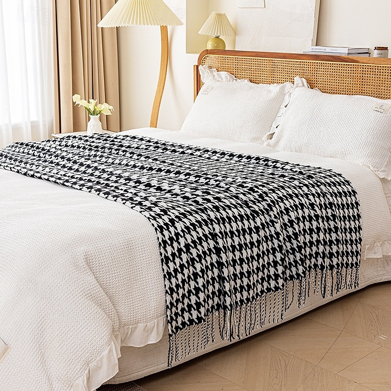coperta con lavorazione a pied de poule modello classico e senza tempo coperta resistente e morbida perfetta per letti, divani o sedie aggiunge un tocco sofisticato all'arredamento della tua casa del 2025 a $28.99 –P6