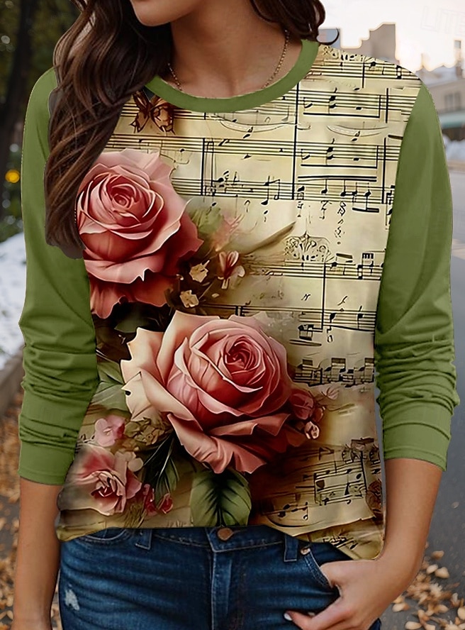 Cămașă de damă cu inimă de Valentine's tricou drăguț cămașă obișnuită mânecă lungă gât rotund print croială obișnuită ziua îndrăgostiților zilnic verde primăvară toamnă 2025 - $22.99 –P1
