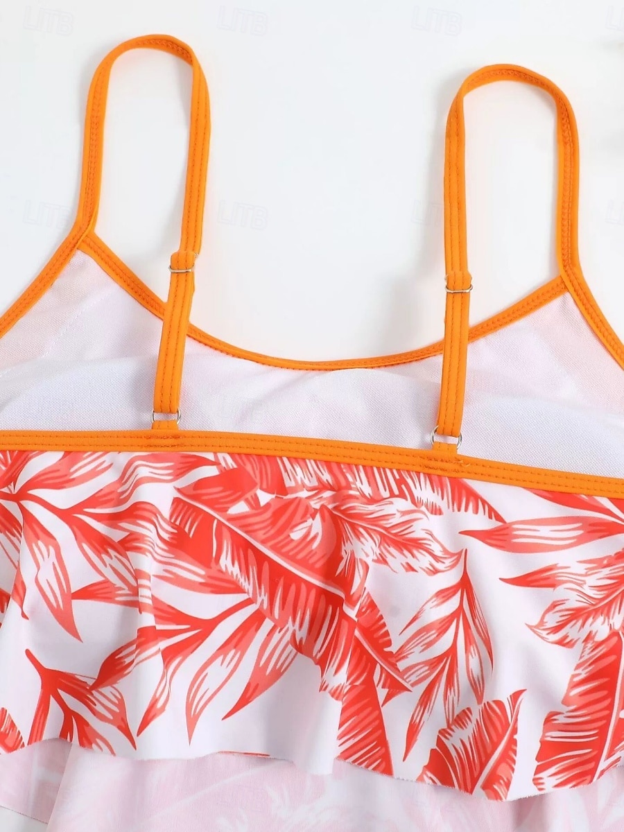 Dam Badkläder Tankini 2 st Pojkeben Baddräkt Öppen rygg Hög midja Semester Standkläder Löv V-hals Ärmlös Baddräkter 2025 - $29.99 –P6