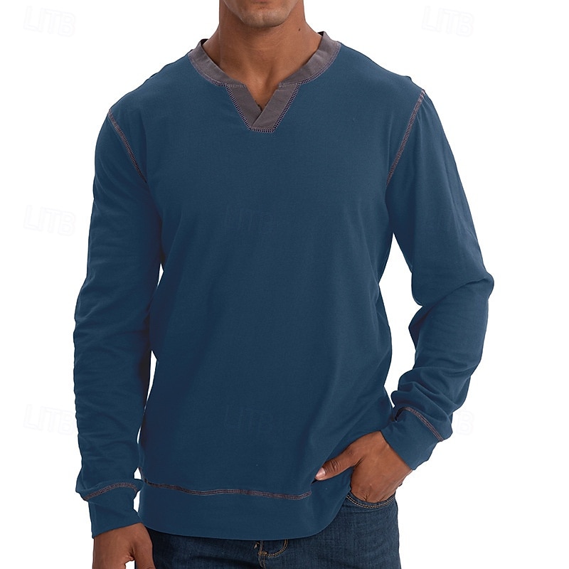 Herr T-shirt T-shirts T-tröja Långärmad tröja Långärmad V-hals Vår & Höst Lappverk Mode Designer Grundläggande Lappverk Semester Gata Utekväll Svart Vin Kungsblå Topp t-shirt för män 2025 - $27.99 –P12