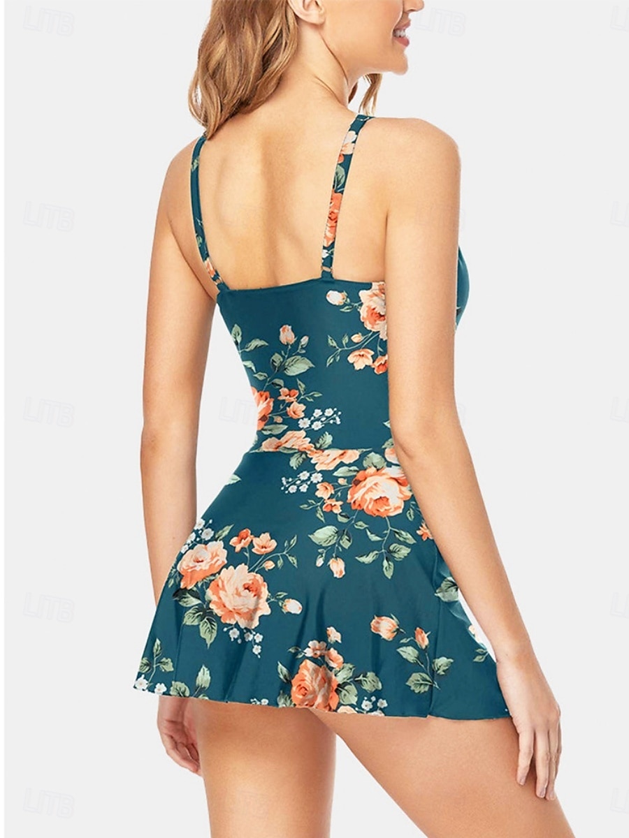 Dam Badkläder En bit Monokini Längre baddräkt Baddräkt Öppen rygg Magkontroll Hög midja Smal Semester Standkläder Blommig Halterneck Ärmlös Baddräkter 2025 - $29.99 –P2