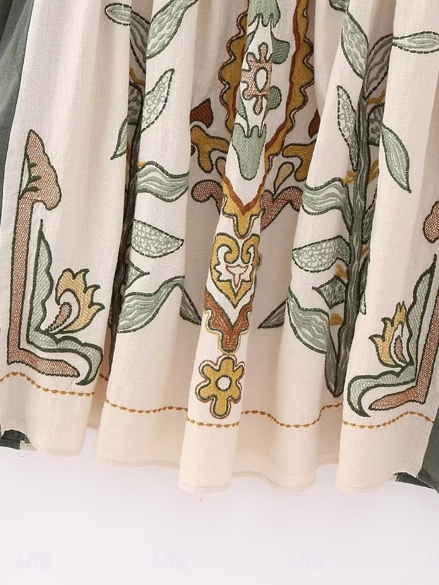 Dam Mini klänning Vardagsklänning A linjeklänning Boho-klänning bohemliv Ledigt Semester Dagligen Normal Blommig 3/4 ärm V-hals Beige Vår Höst 2025 - $42.99 –P4