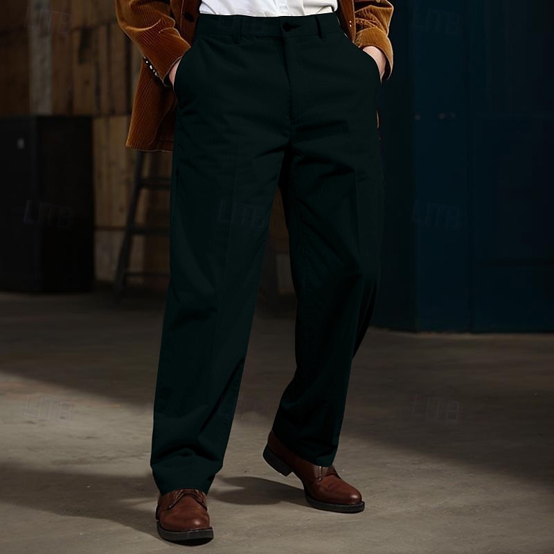 Men's Dress Pants Corduroy Pants Trousers Buttons Straight Leg Plain Comfort Soft Full Length Formal Office Casual Stylish Simple Loose Fit Black White High Waist Micro-elastic 2025 - $25.99 –P6