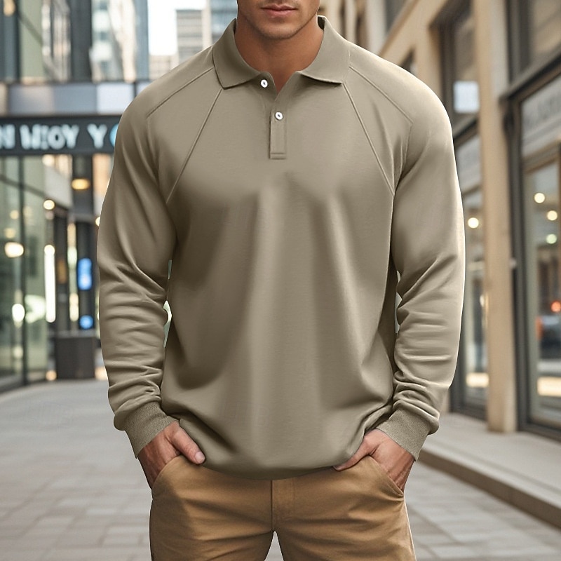 Per uomo Felpa Pullover Polo da golf Formale Ufficio Classico Manica lunga Di tendenza Comodo Tinta unica Liscio Bottoni Autunno Inverno Nero Bianco Verde Cachi Grigio Felpa Pullover del 2026 a $31.99 –P11
