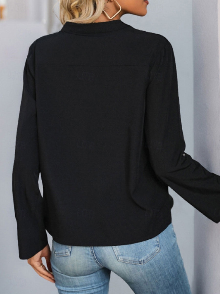 Per donna Camicia Tinta unica Elegante Moda Informale Manica lunga A V Da mare Feste Giornaliero Nero Primavera Autunno del 2025 a $24.99 –P4