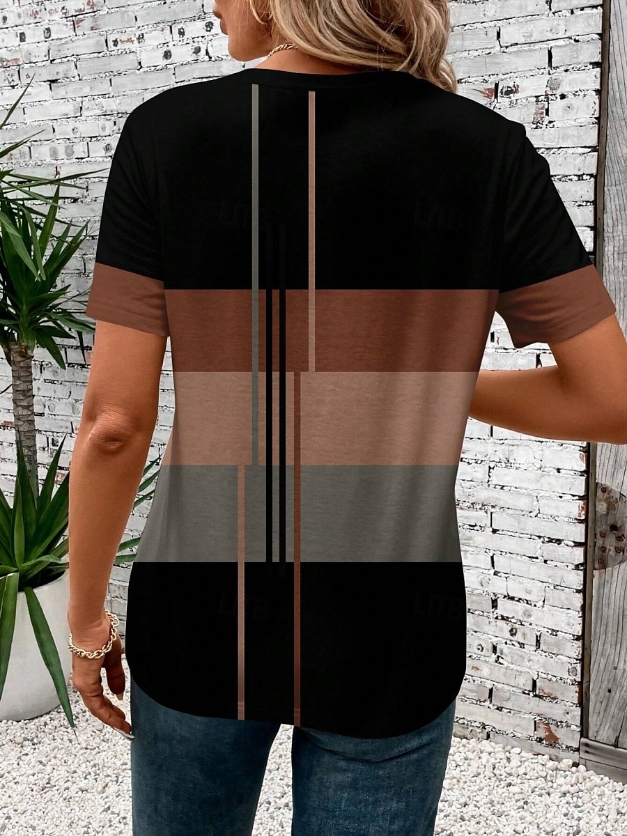 Femme T shirt Rayé Décontractées Manche Courte Col Rond Hauts réguliers du quotidien Imprimer Noir Eté de 2025 ? $19.99 –P2