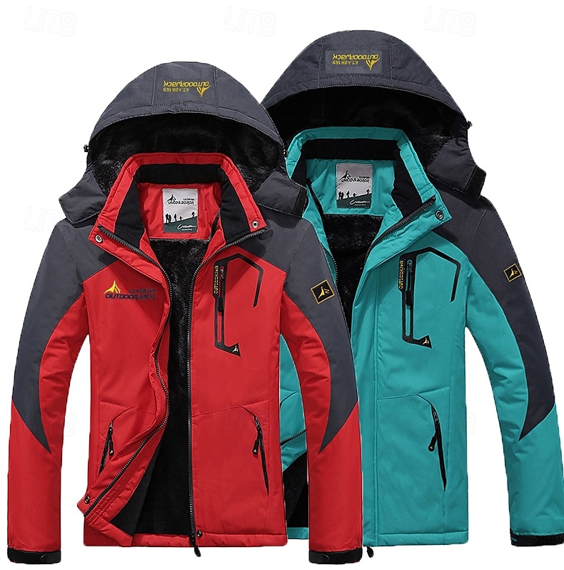 Men's Ski Jacket Gorpcore Softshell Fleece Jacket Waterproof Rain Jacket Winter Outdoor Thermal Warm Windproof Windbreaker Trench Coat Top Outerwear Skiing Camping Hiking Casual Denim Blue Red Green 2025 - $49.99 –P1