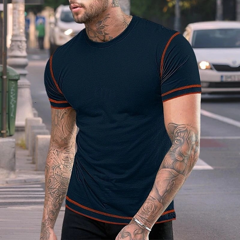 Men's Tee Top Short Sleeve Crew Neck Summer Spring Color Block Fashion Designer Sporty Outdoor Casual Activewear Light Blue Black White Top Tee for Men 2026 - $18.99 –P10