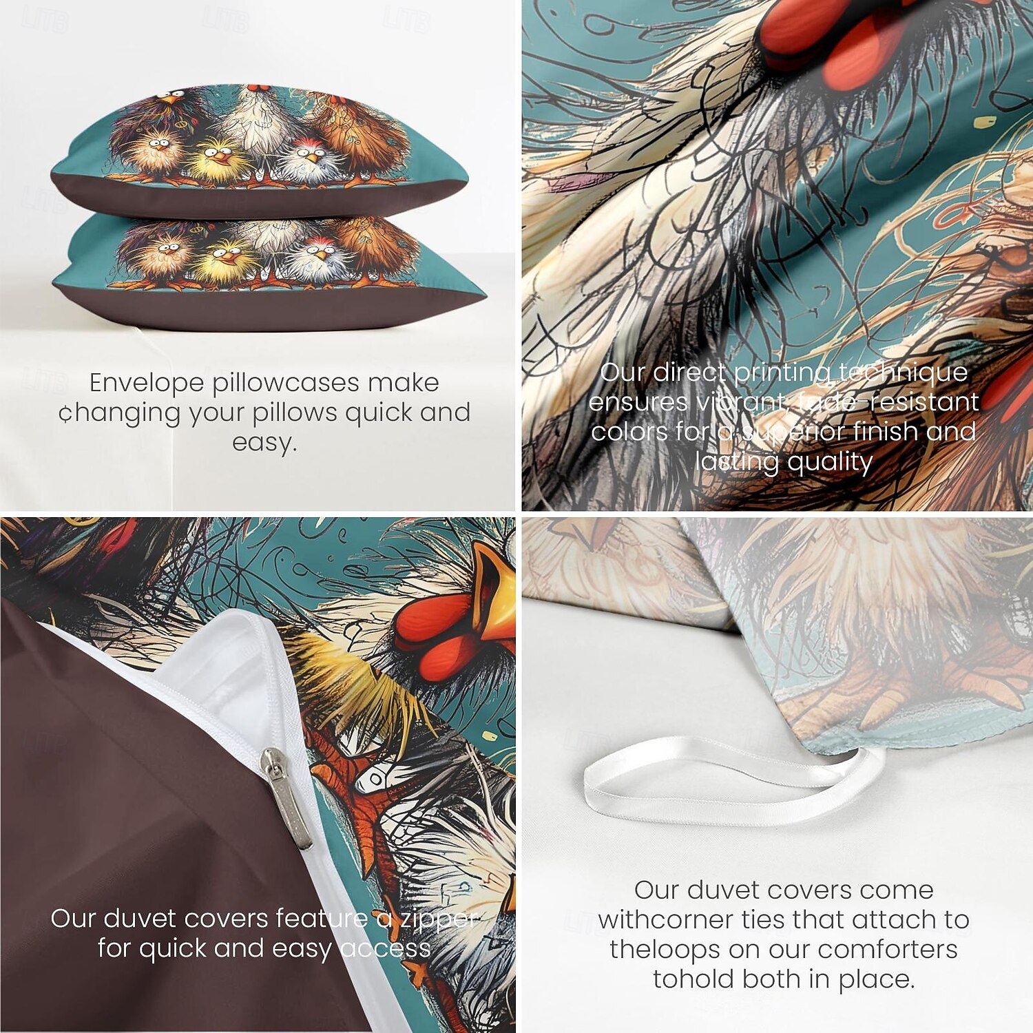 Rooster Funny Duvet Cover Set 100% Cotton Soft and Comfortable Bedding Set with Fun Rooster Print Cozy and Stylish Perfect for Bedroom Decor Easy Care and Machine Washable 2025 - $60.99 –P25