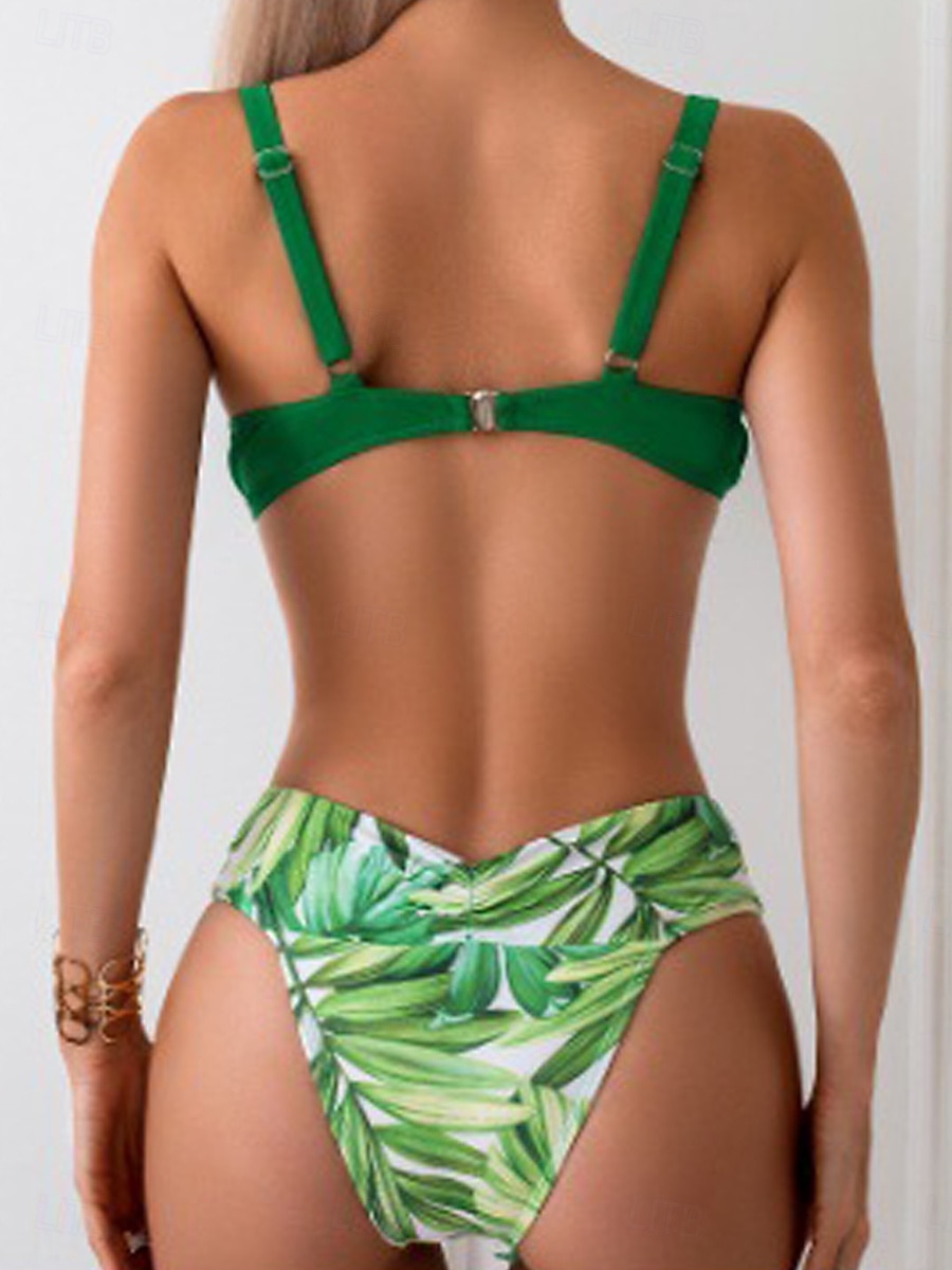 Жен. Купальники Три части Шорты купальник Открытая спина Пэчворк Отпуск тропический Цветочный принт Графика Длинный рукав Купальники 2025 - $43.99 –P4