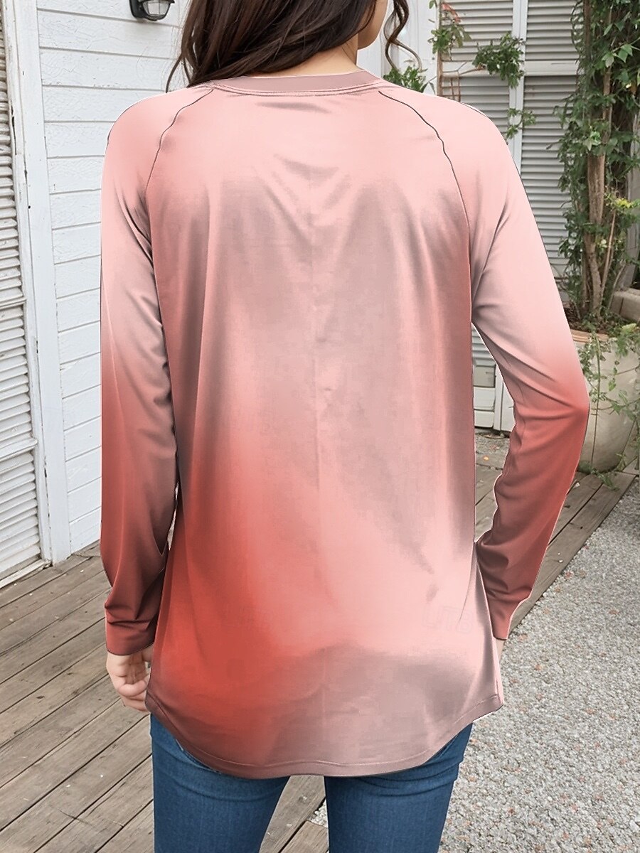 Dame T skjorte Dyr Bokstaver Fritid Langermet Crew-hals Lange topper Daglig Trykt mønster Rosa Høst Vinter 2025 - $24.99 –P2