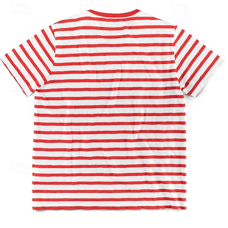 Hombre Camiseta Camiseta superior Mangas cortas Cuello Barco Verano A Rayas Moda Design Básico Bolsillo delantero Vacaciones Calle Noche Rojo Camiseta superior para hombre 2026 - $17.99 –P6
