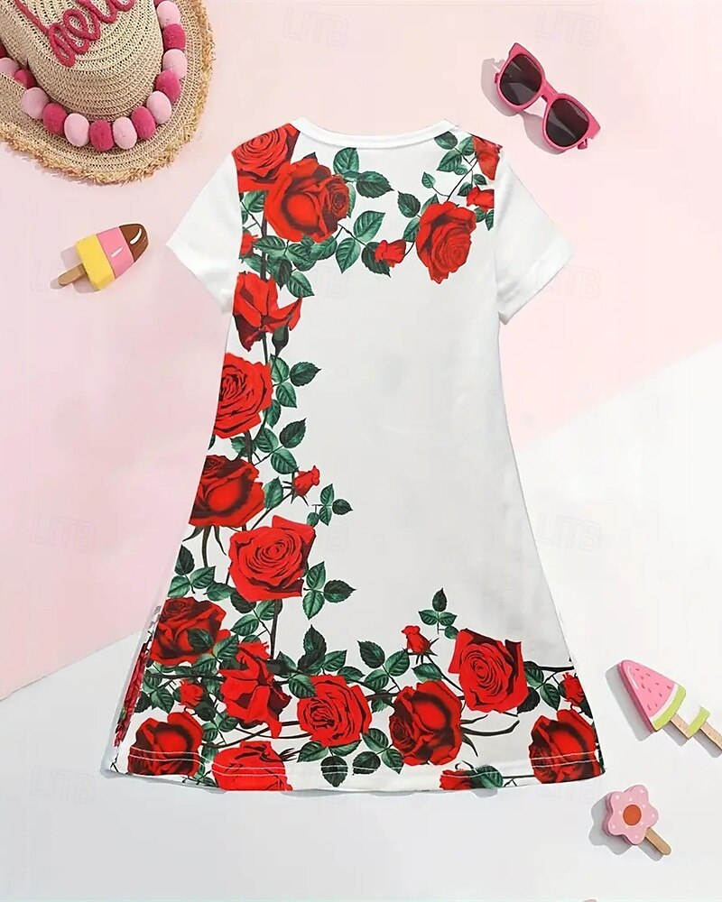 Semana Santa Girls ' 3D Floral Graphic Vestido Manga Corta Verano Primavera Vacaciones Diario Festivos Princesa Hermosa Dulce Niños 4-12 años Vestido informal Hasta la Rodilla Ajuste regular 2025 - $15.99 –P3