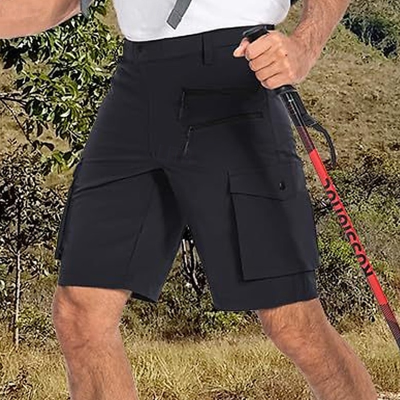 Men's Cargo Shorts Camping Shorts Shorts Hiking Shorts Elastic Waist Multi Pocket Plain Waterproof Quick Dry Knee Length Sports Outdoor Daily Camping & Hiking Classic Style Athleisure Black Blue 2025 - $29.99 –P6