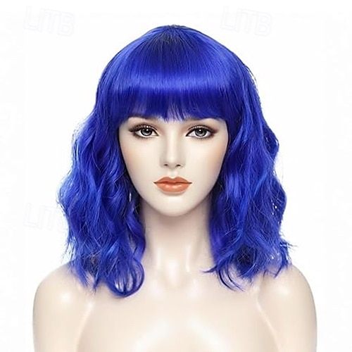 peruca ondulada curta bob encaracolado comprimento dos ombros sintético colorido cosplay de 2025 por $18.49 –P5