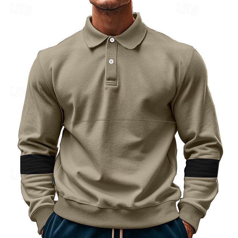 Men's Golf Shirt Golf Polos Shirts Work Casual Lapel Long Sleeve Basic Modern Color Block Patchwork Buttons Spring &  Fall Regular Fit Black White Army Green Khaki Gray Golf Shirt 2025 - $25.99 –P18