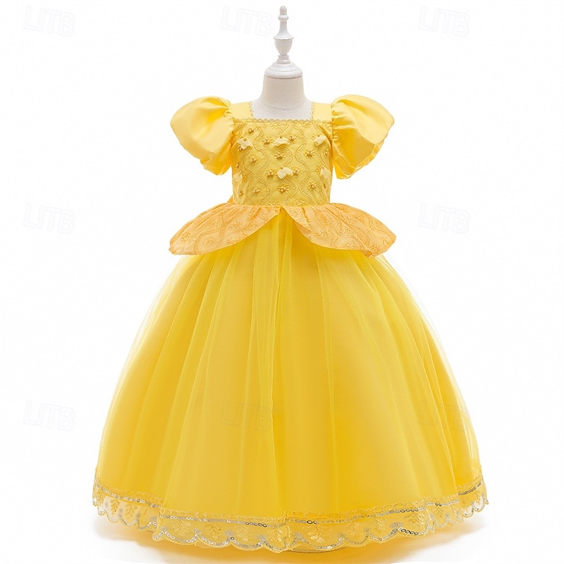Děti Dívčí Cosplay šaty Šaty na párty Pevná barva Krátký rukáv Výkon Narozeniny Síťka Cosplay kostým Sladký Polyester Do půli lýtek Šaty na párty Swingové šaty Áčkové šaty Léto 4 roky + Žlutá Světl 2025 - $40.99 –P6
