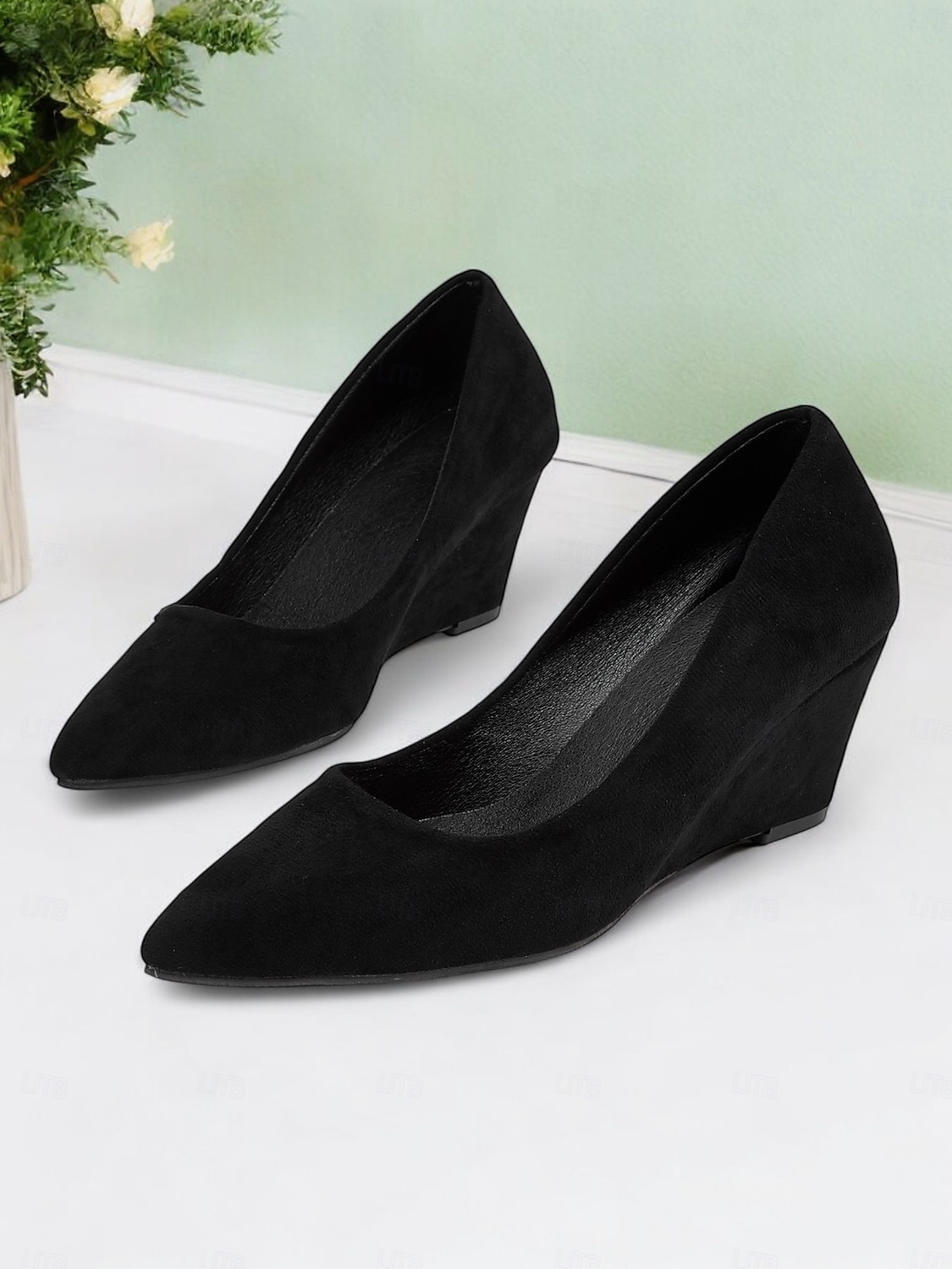 escarpins compensés à bout pointu en faux suède noir pour femmes - chaussures élégantes et confortables pour le bureau et les événements formels de 2025 ? €28.1 –P6
