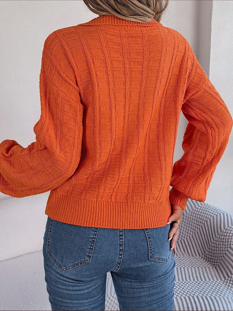 Women's Sweater Casual Soft Pure Color Ribbed V Neck Knitted Long Sleeve Regular Tops Knit Outdoor Daily Weekend White Orange Spring Fall 2025 - $33.99 –P2