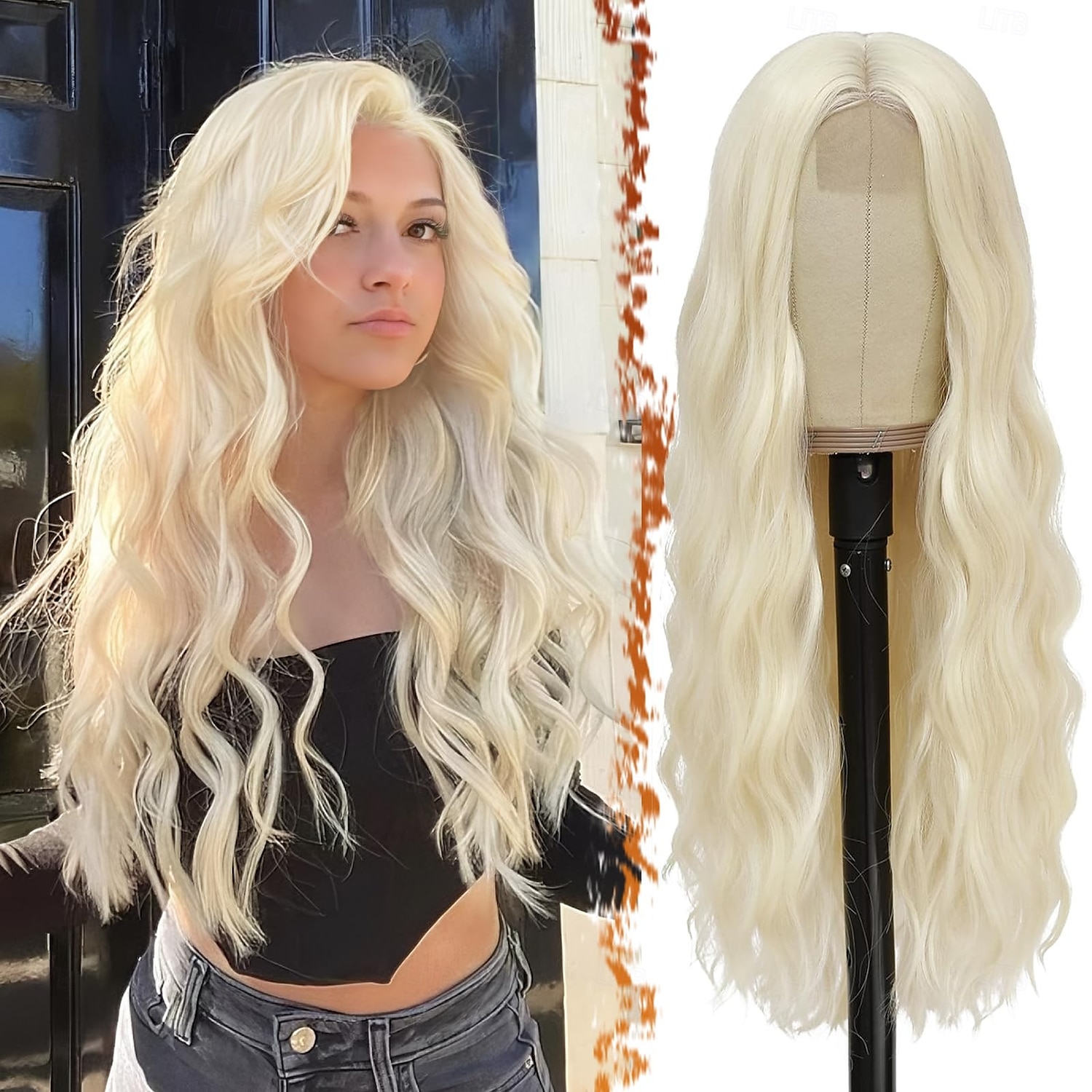 parrucca lunga ondulata parrucche lunghe per donne riga in mezzo capelli sintetici dall'aspetto naturale parrucche daenerys parrucche cosplay coustume del 2025 a $19.99 –P1