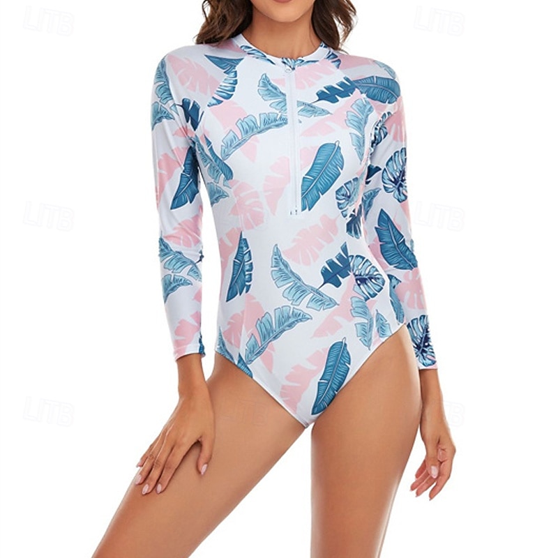 Γυναικεία Προστατευτικά Μαγιό Άνθινο Εκτυπωμένο Μποστινό Φερμουάρ Γρήγορο Στέγνωμα Ελαφρύ Αναπνέει Μακρυμάνικο Κορμάκι Μαγιό Σέρφινγκ Παραλία Θαλάσσια Σπορ Καλοκαίρι 2026 - $22.99 –P12