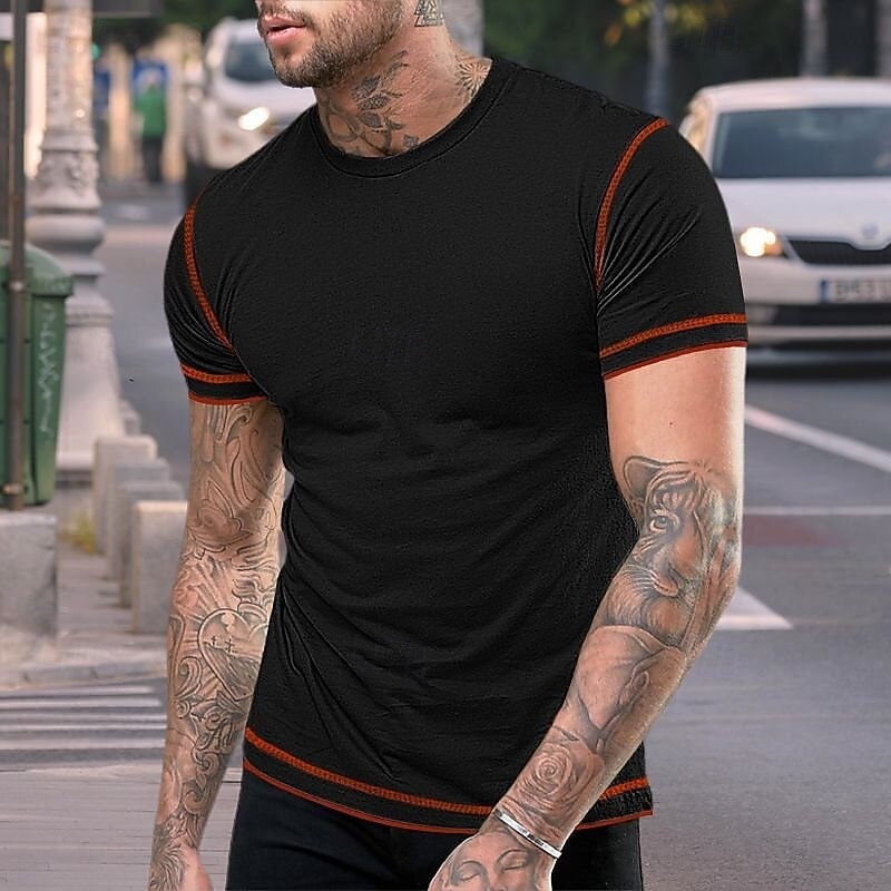 Men's Tee Top Short Sleeve Crew Neck Summer Spring Color Block Fashion Designer Sporty Outdoor Casual Activewear Light Blue Black White Top Tee for Men 2026 - $18.99 –P13