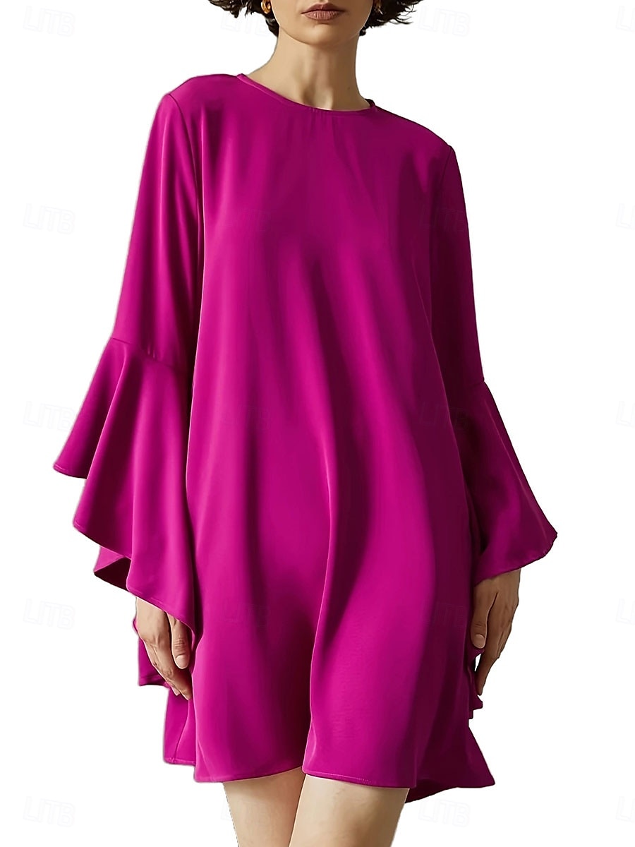 Damen Minikleid Elegantes Kleid Elegant Kuschelig Stilvoll Urlaub Party Täglich Regular Fit Glatt Langarm Rundhalsausschnitt Rosa Frühling Herbst 2025 - $25.99 –P4