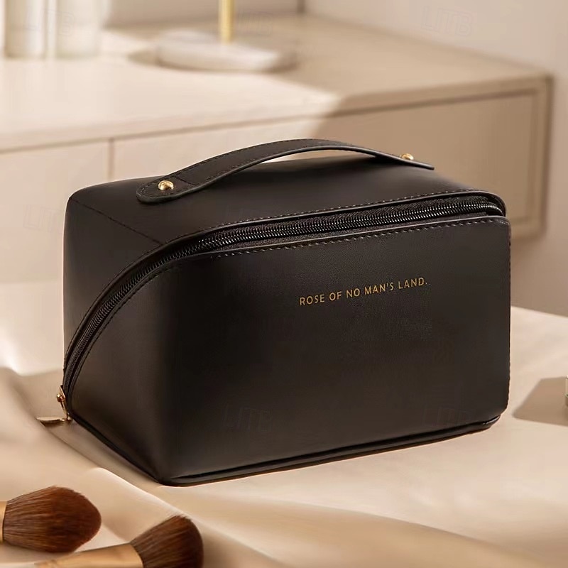 Grote capaciteit reissieraden cosmetische tas, modieuze PU lederen make-up organizer, draagbare toilettas met handvat voor reizen en opslag 2025 - $4.99 –P10