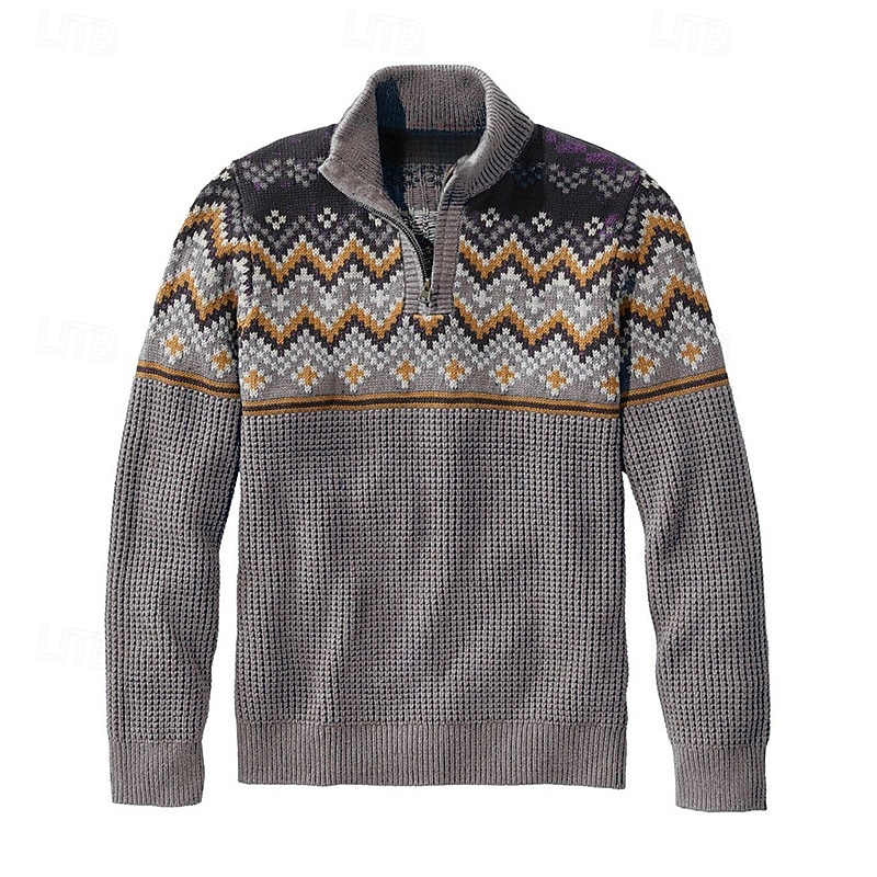 Men's Pullover Sweater Jumper Knit Sweater Quarter Zip Pullover Sweater Ribbed Waffle Knit Regular Tops Knitted Argyle Quarter Zip Fashion Basic Vacation Daily Wear Clothing Apparel Fall & Winter 2025 - $42.99 –P2