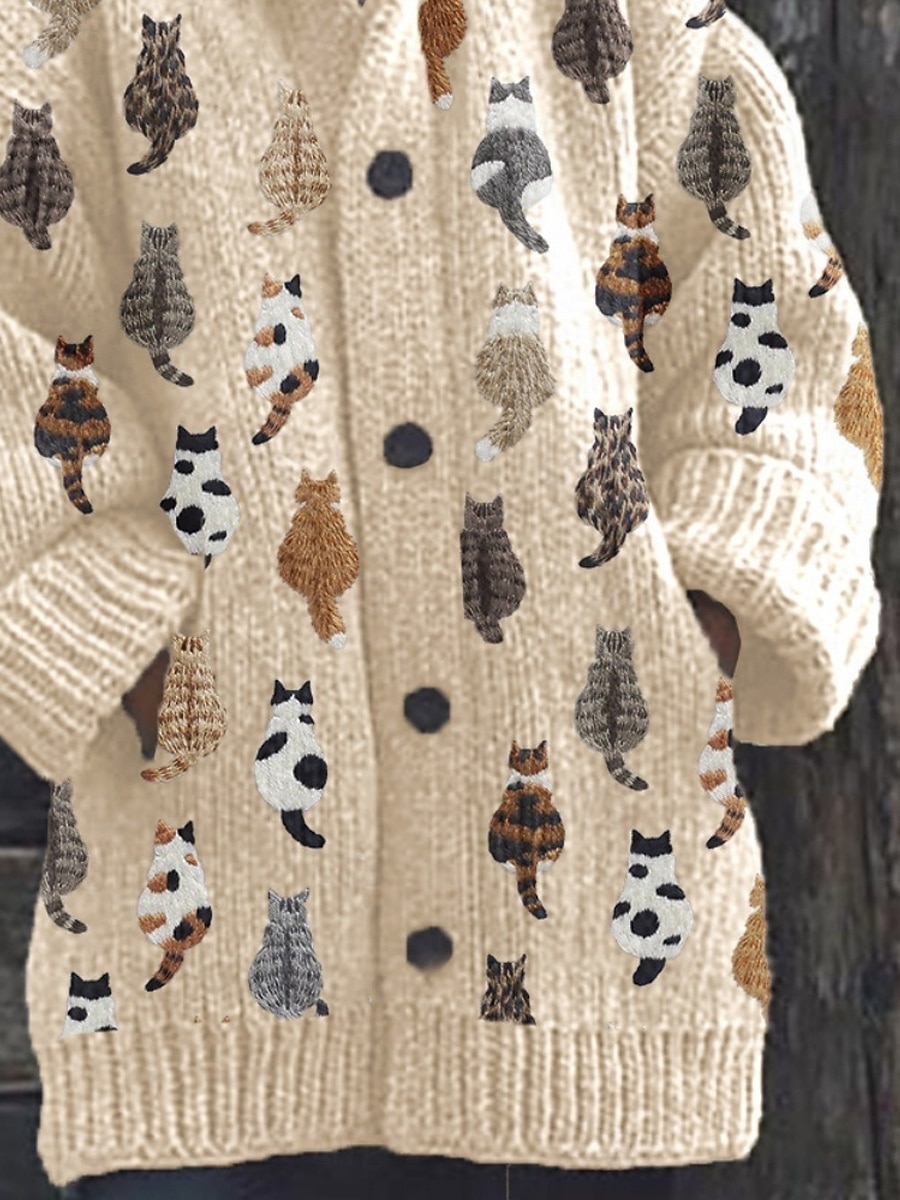 Women's Sweater Cardigan Casual Soft Floral Animal Ribbed Hooded Buttons Pocket Knitted Long Sleeve Regular Tops Knit Outdoor Daily Weekend Green Khaki Fall Winter 2025 - $51.99 –P3
