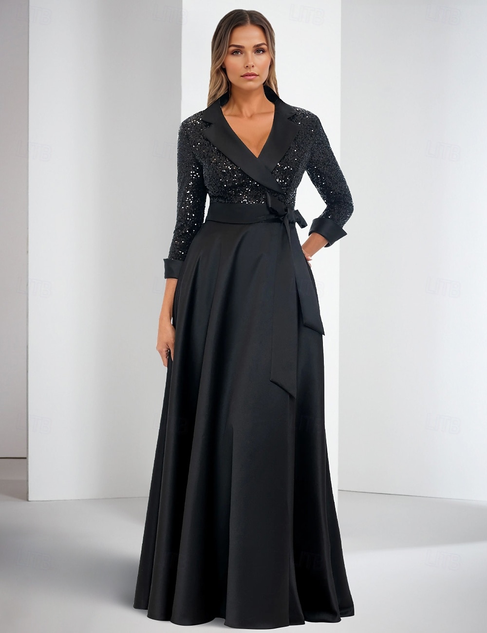 Blazer Dress A-Line Evening Gown Elegant Dress Tuxedo Dress Formal Wedding Floor Length 3/4 Length Sleeve Shirt Collar Pocket Satin with Glitter Slit 2025 2025 - $189.99 –P2