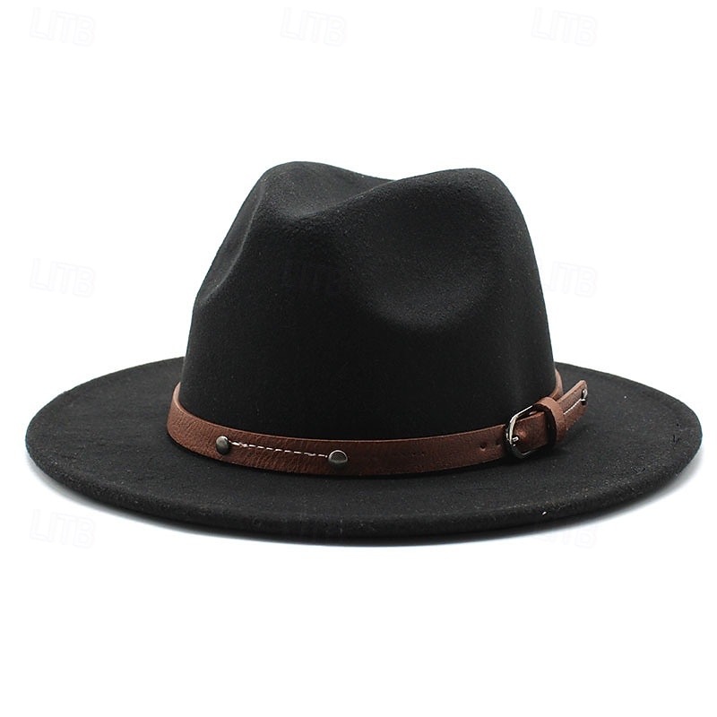 Herren Kentucky Derby Hut Sonnenhut Cowboyhut Fedora-Trilby-Hut Schwarz Weiß Wollig Vintage-Stil Mode 18. Jahrhundert Bundesstaat Texas Täglich Themenparty Einfarbig Sonnenschutz Cosplay 2026 - $12.49 –P6