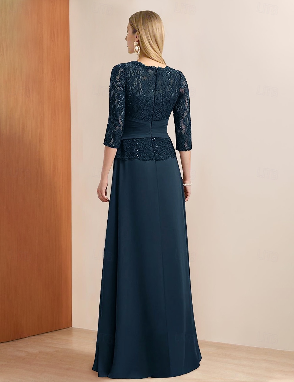 A-Line Šaty pro matku nevěsty Elegantní Párty Náhrdelník Délka k podlaze Chiffon Krajka 3/4 Délka Rukáv s Krajkovými Appliques 2025 2025 - $183.99 –P3