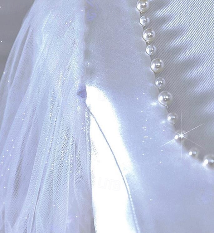 Abiti da Sposa Sirena  Tromba Scollo a Cucchiaio Manica Lunga Coda di Corte in Taffetà Abiti Sposa con Perle del 2025 a $144.99 –P4