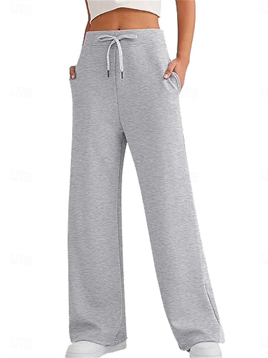 Women's Sweatpants Wide Leg Pants Trousers Active Streetwear Casual Full Length Mid Waist Plain Pocket Drawstring Elastic Waist Breathability Soft Comfortable Micro-elastic Outdoor Street Daily 2025 - $23.99 –P20
