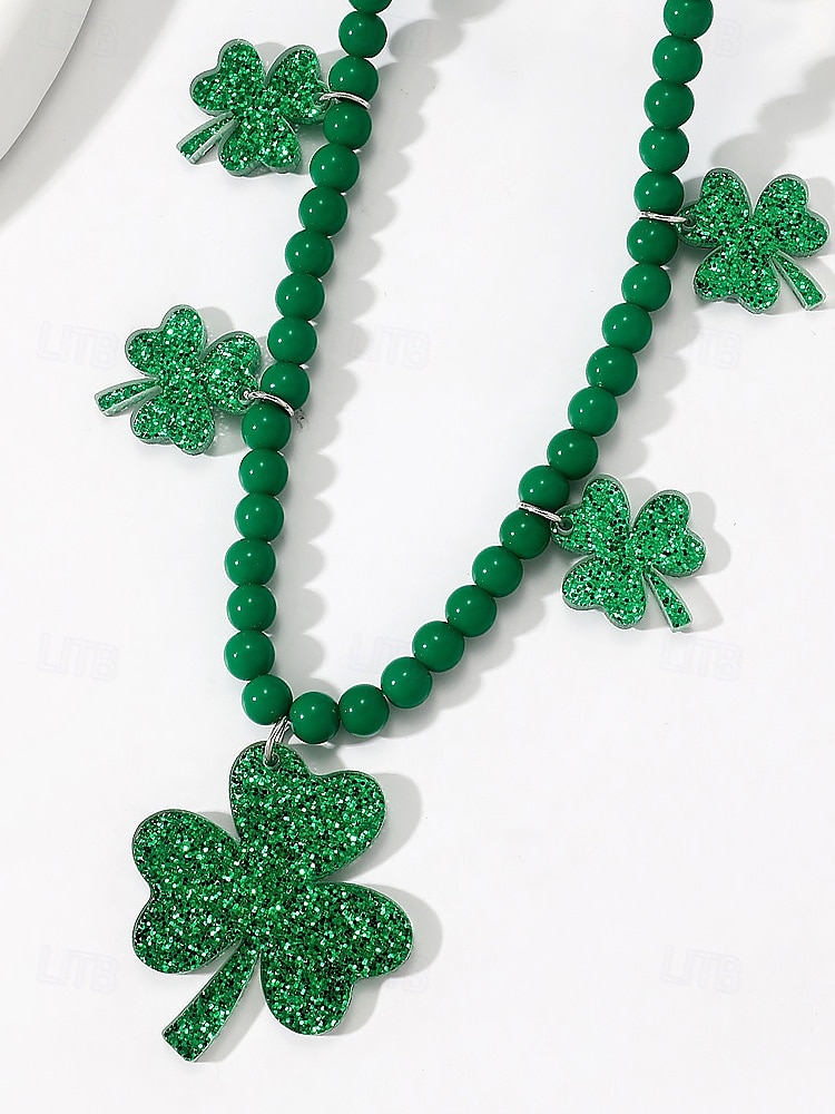 αγ. Patrick's day κολιέ τριφύλλι – πράσινος κρίκος αλυσίδας με τετράφυλλο μενταγιόν από τριφύλλι, γιορτινά statement κοσμήματα για γυναίκες, αξεσουάρ γιορτών και πάρτι 2025 - $7.99 –P6