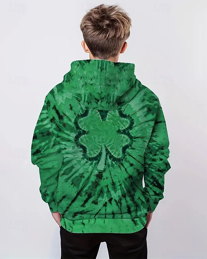 Pojkar 3D Grafisk Fyrklöver Huvtröja Långärmad Vår Höst Mode Streetwear Barn 4-12 år Huva Utomhus Ledigt Dagligen Normal 2025 - $18.99 –P2
