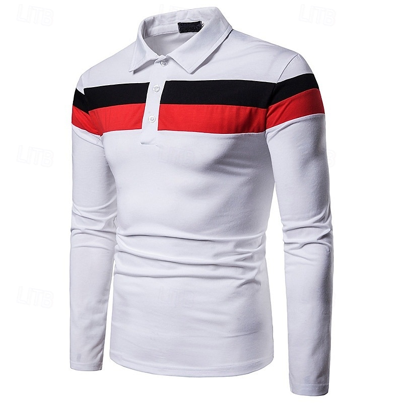 Herren Golfhemd Golf Poloshirts Arbeit Casual Kargen Langarm Basic Modern Farbblock Patchwork Knopf Frühling & Herbst Regular Fit Schwarz Weiß Gelb Golfhemd 2025 - $12.99 –P1