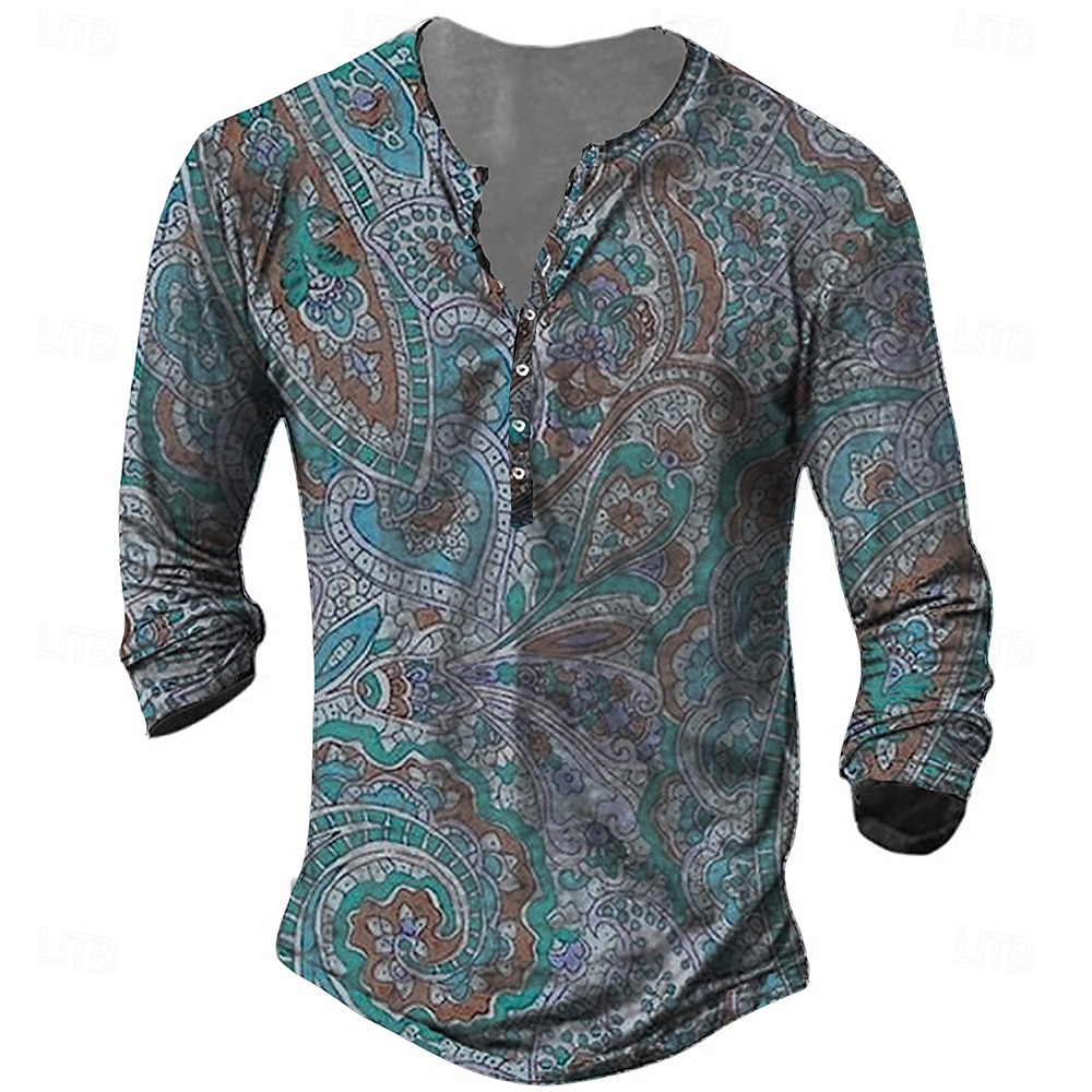 Per uomo maglietta Camicia Henley Magliette Pop art Tribale Henley Giallo Rosso Blu Stampa 3D Plus Size Esterno Giornaliero Manica lunga Bottone giù Stampa Abbigliamento Originale Moda Vintage del 2025 a GBP £19 –P3