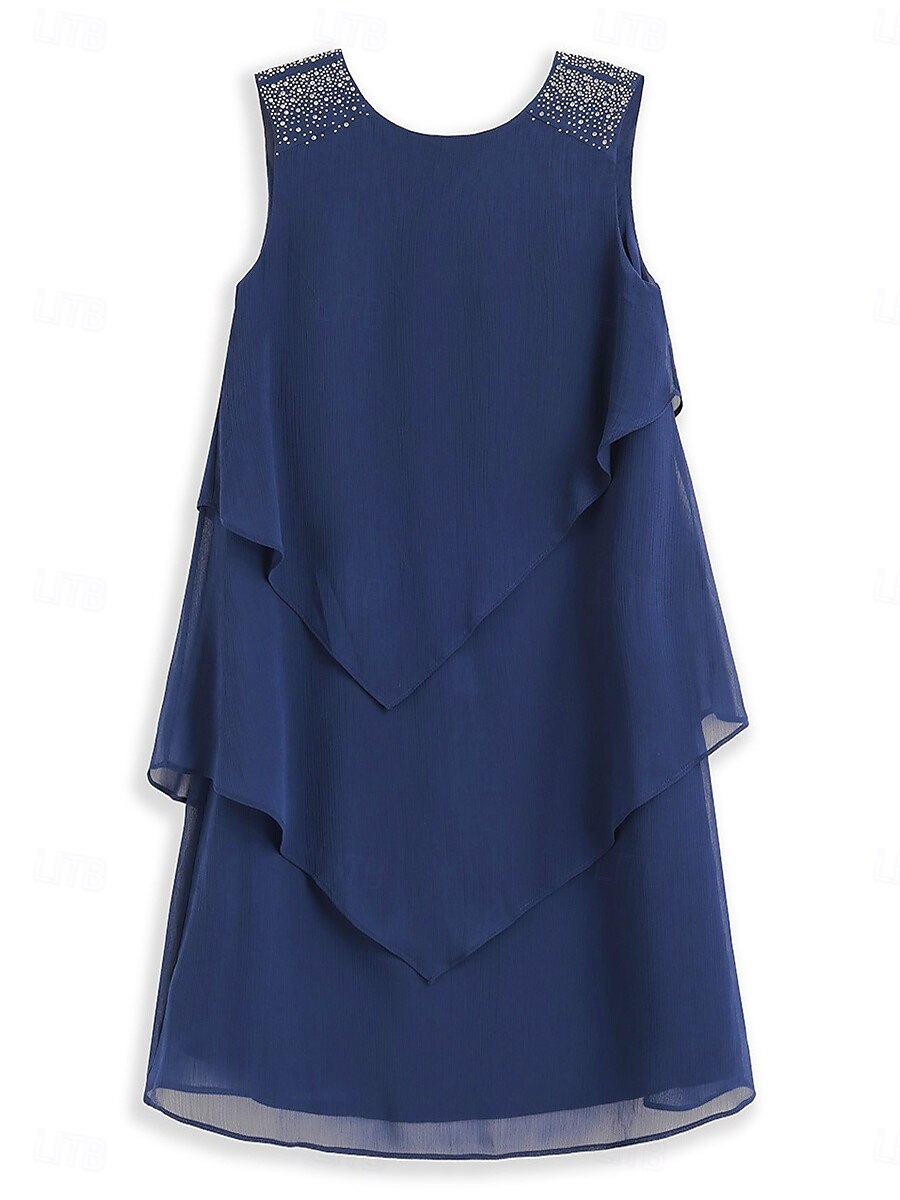 Women's Wedding Guest Cocktail Dress Chiffon Tiered Plain Layered Sequin Elegant Mini Dress V Neck Sleeveless Navy Blue Green Summer 2025 - $62.99 –P7