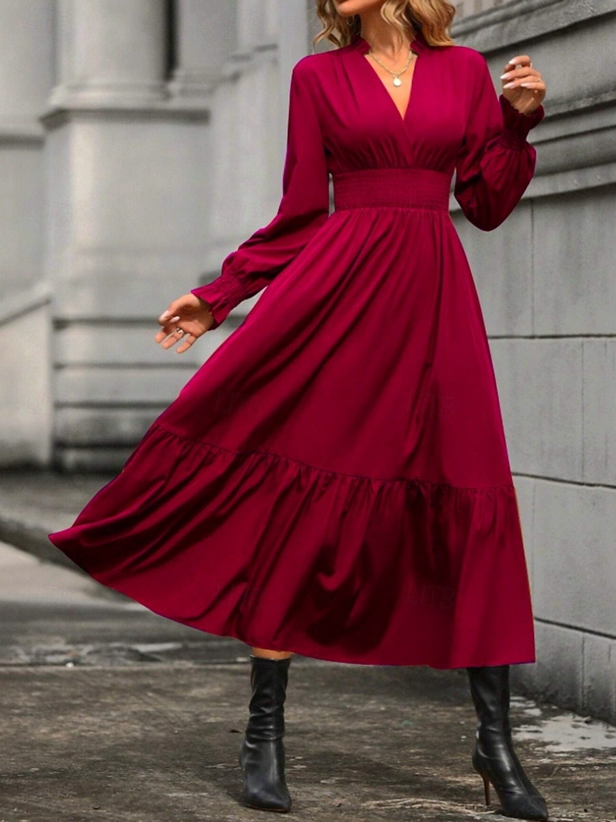 wine color casual dress Ophelia Wine Long Sleeve Modest Casual Dress